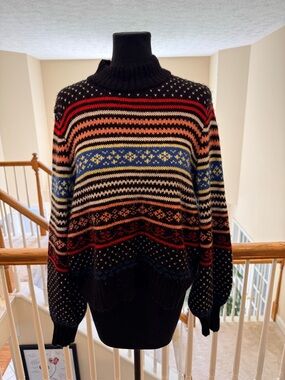 American Eagle Black & Cream Knit Sweater with Metallic Thread